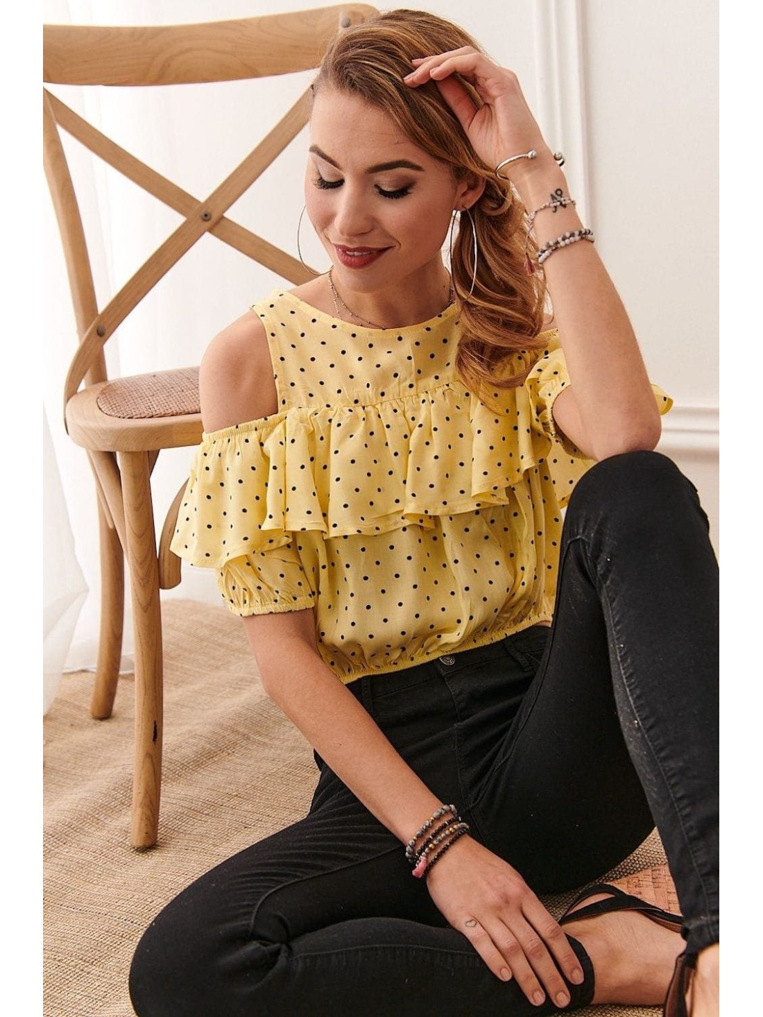 Lemon short blouse with polka dots 21521 - Online store - Boutique